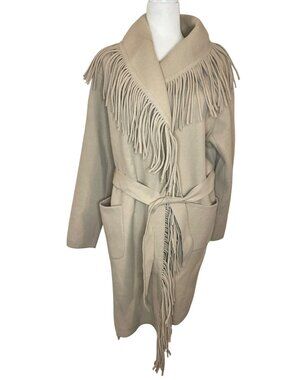 NVLT Camel Clair Light Camel Fringe Belted Coatigan Women's L/G $160 NWT